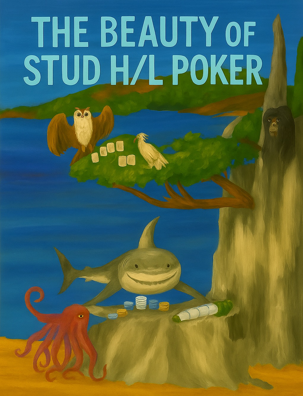 The Beauty of Stud H/L Poker - whimsical illustration of animals playing poker